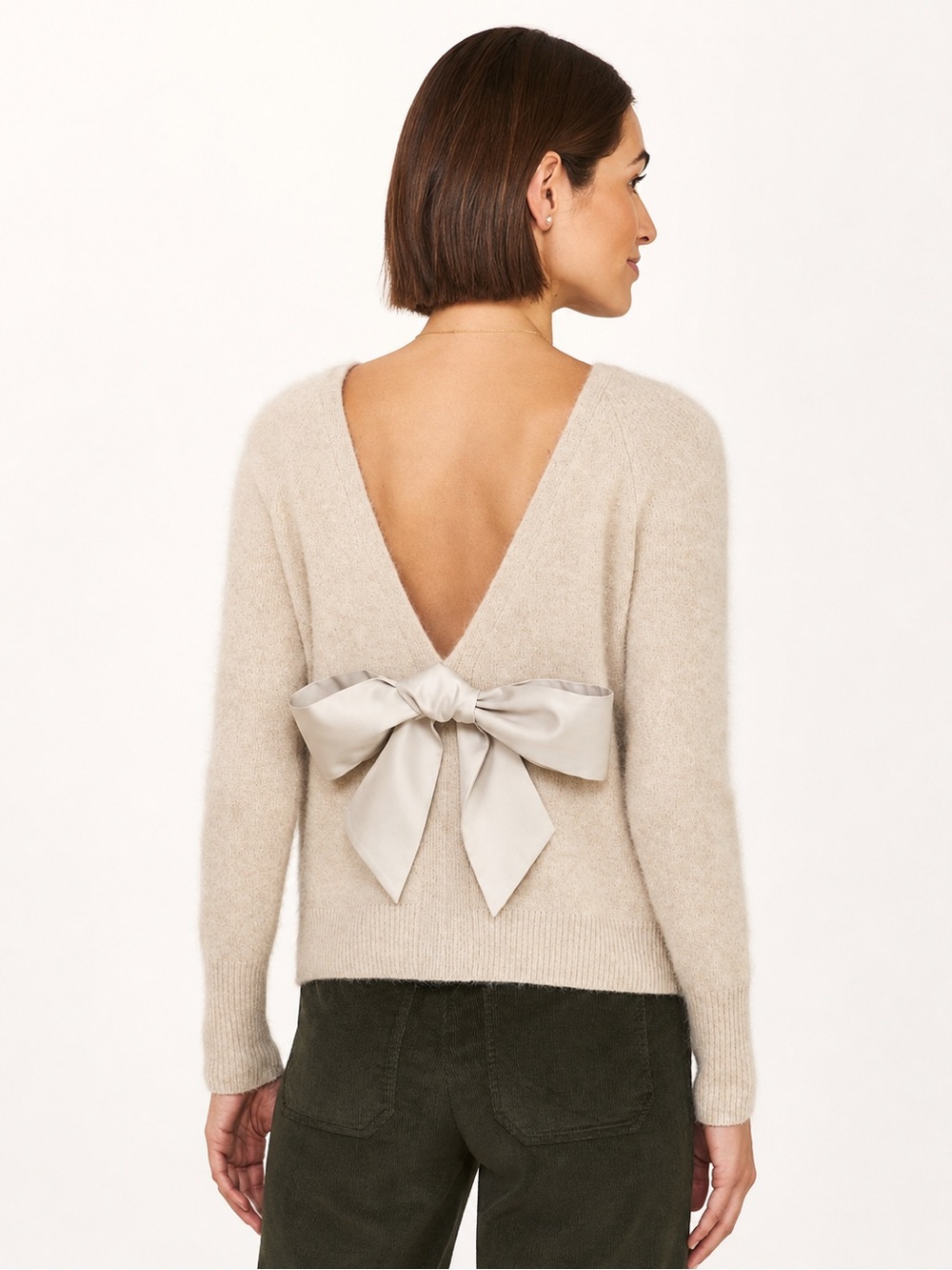 Vineyard Vines Fox Hair Bow Back Sweater Beige XS